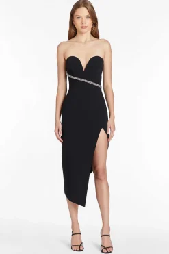 New Soiree Dress With Rhinestones Women Midi Dresses