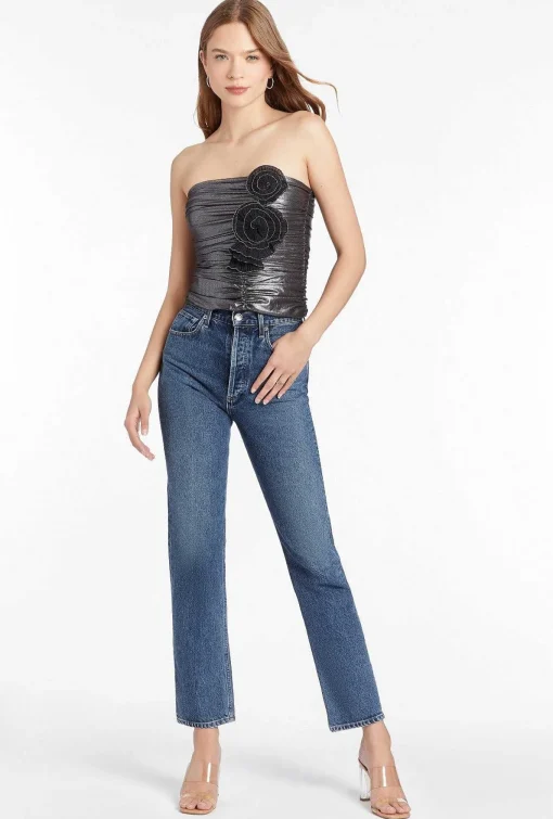 Store Tenley Top In Metallic Mesh Women Tops
